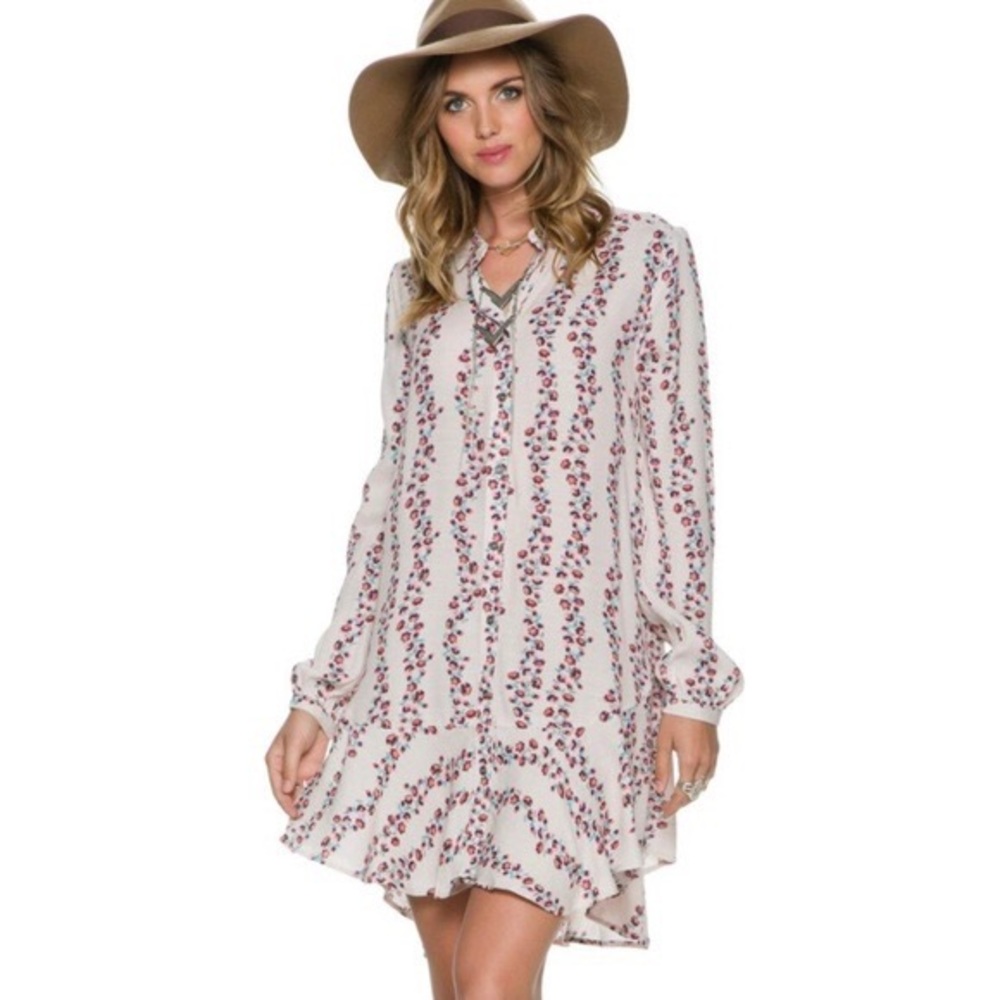 Free People Floral Button Down Shirt Dress Pink